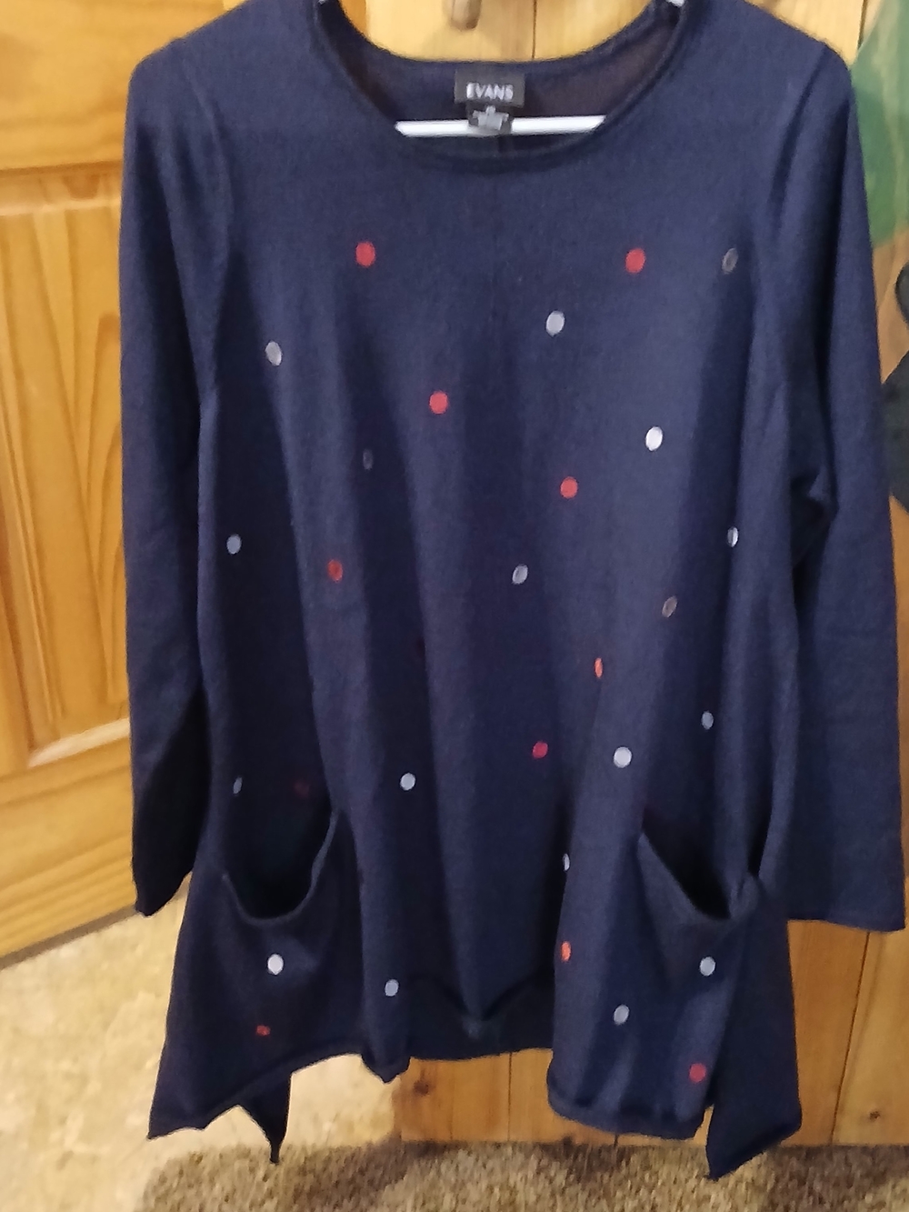 Evans Navy Polka Dot Scoop Neck Sweater with Pockets